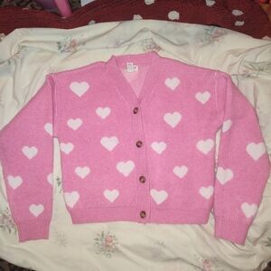 Cat & Jack Pink Cardigan with White Hearts